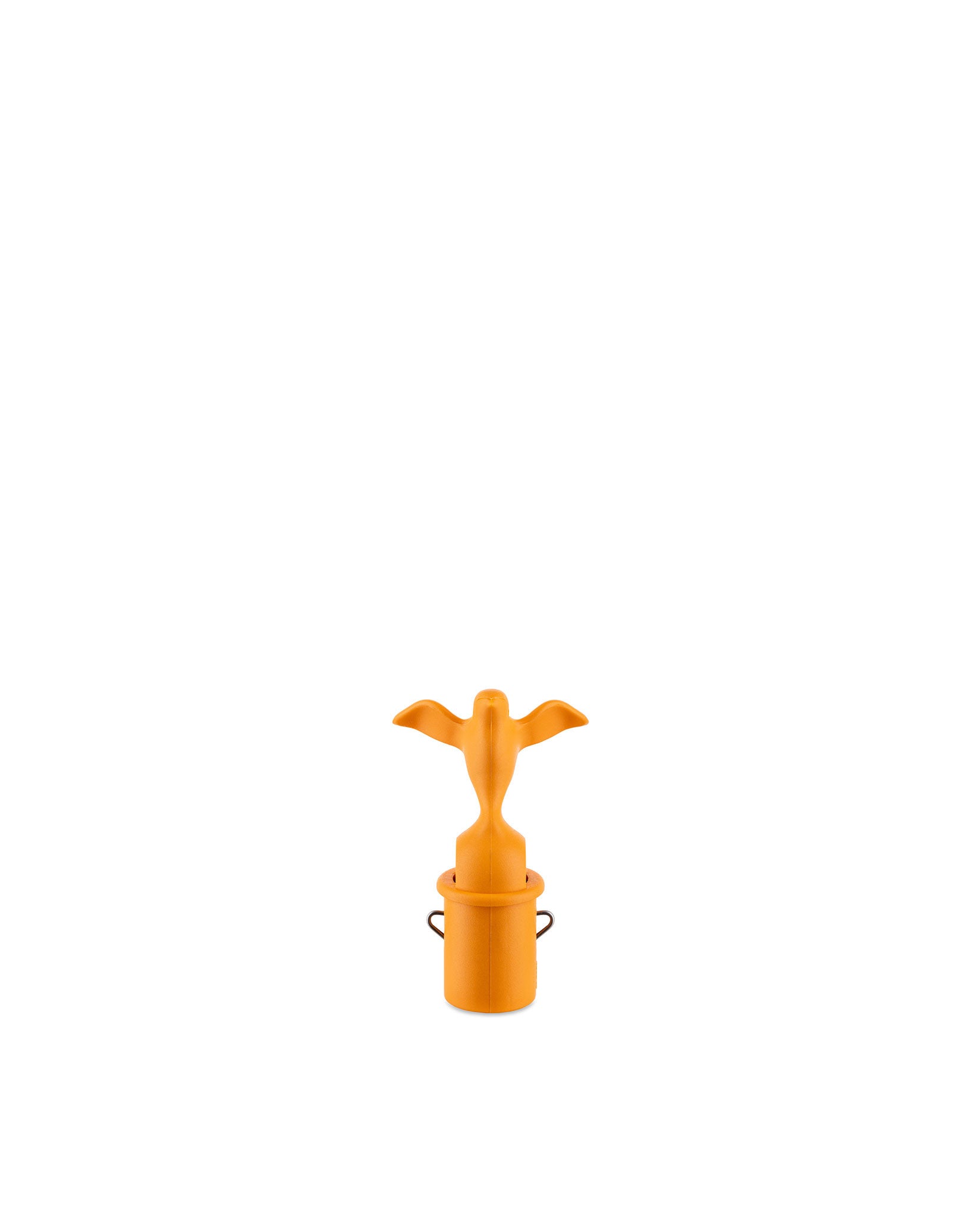 Orange bird-shaped spare part by Alessi, featuring a connected cylindrical base with two curved handles.