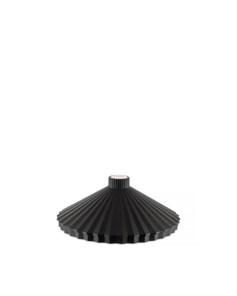 Black spare part by Alessi with a pleated conical shape and 'ALESSI' logo on the top.