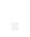 A clear cylindrical glass spare part by Alessi, standing upright on a white background.
