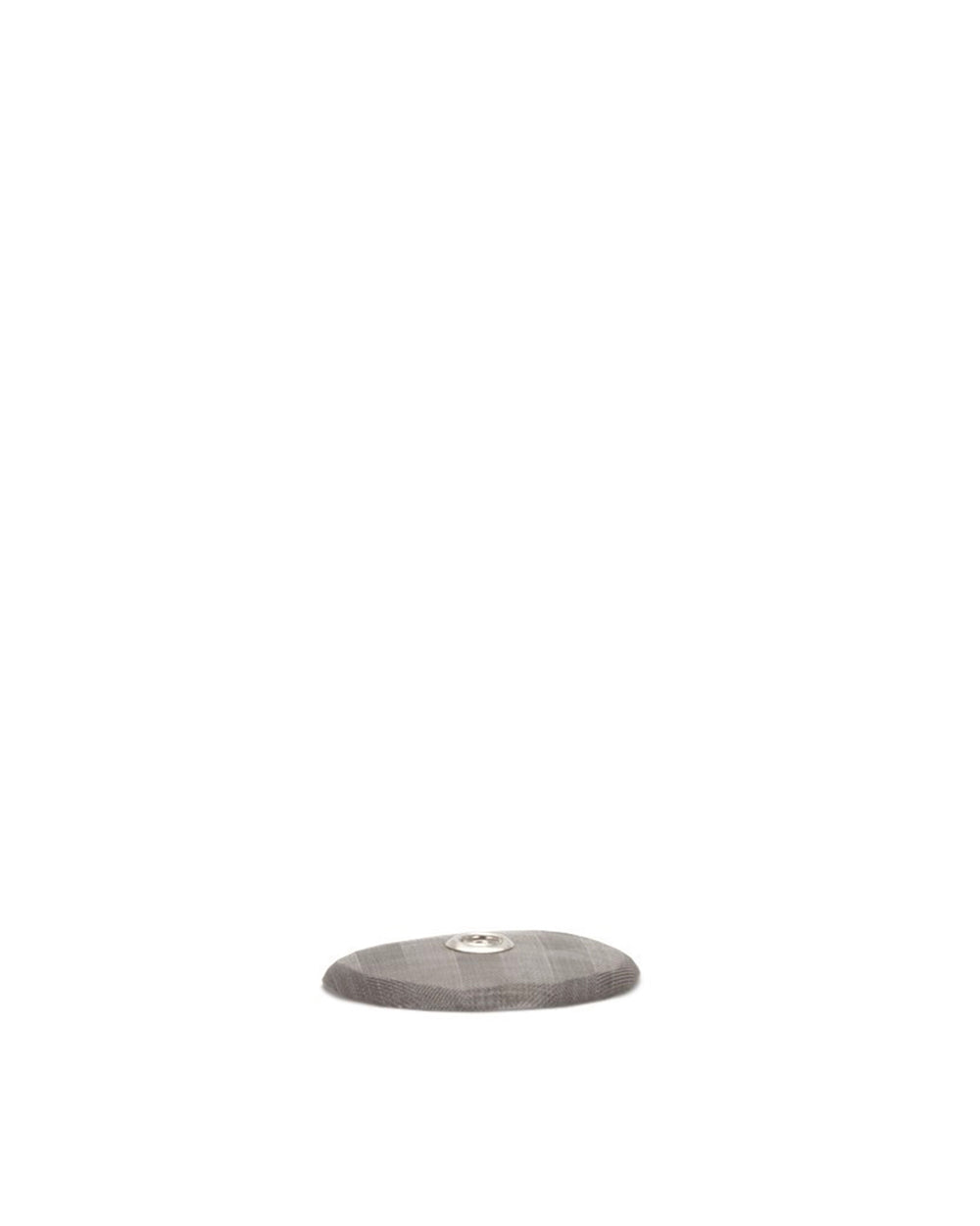 Spare part by Alessi, a circular silver mesh coffee filter with a small central metal stud.