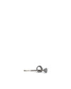 Gray metal grinder spare part by Alessi, with a ribbed disc and ring on a threaded shaft, side view.