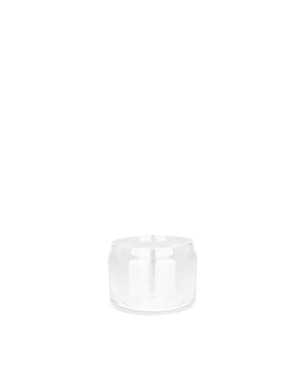 Clear spare glass jar by Alessi with a double-walled cylindrical design.