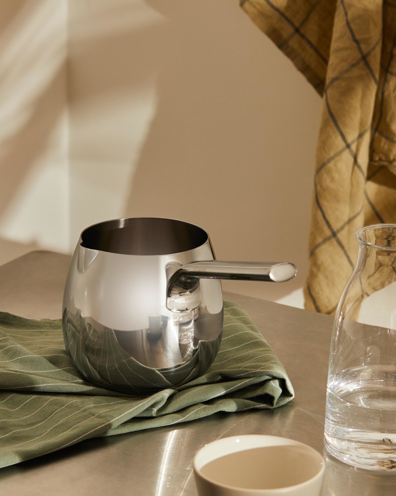 Alessi Edo Milk Boiler - 18/10 Stainless Steel With Brown PVD Handle, Induction Compatible